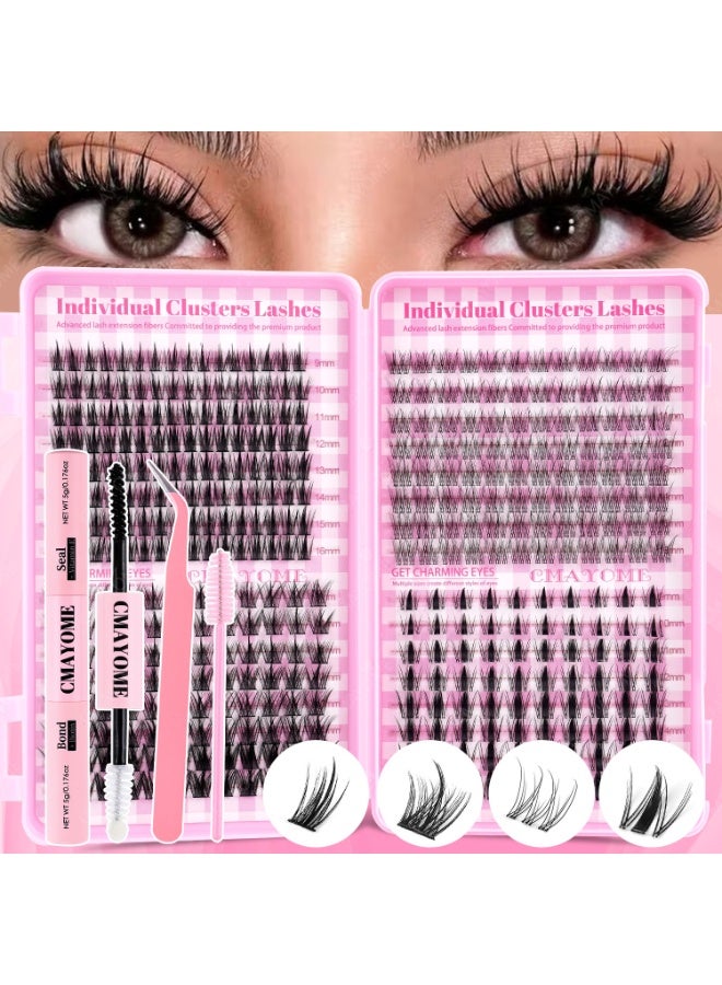CMAYOME 400pcs False Eyelashes Clusters Kit, 4 Style Volume Cluster Lashes Extensions Kit, 9-16mm C Curl Wispy Individual, DIY Eyelash Extension with Lash Brush Lash Bond and Seal Tweezers - Image 2