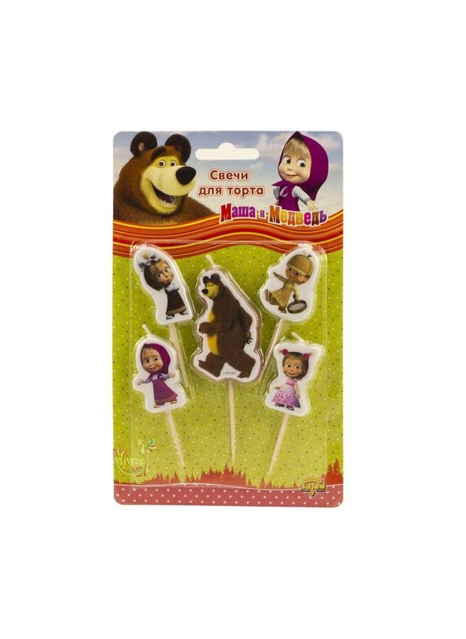 Masha and The Bear - Holiday Set Of 5 Figures Of Candles Masha And The Bear An Excellent Offer For A Birthday Cake Topper Party Supplies Masha Y El Oso - Image 1