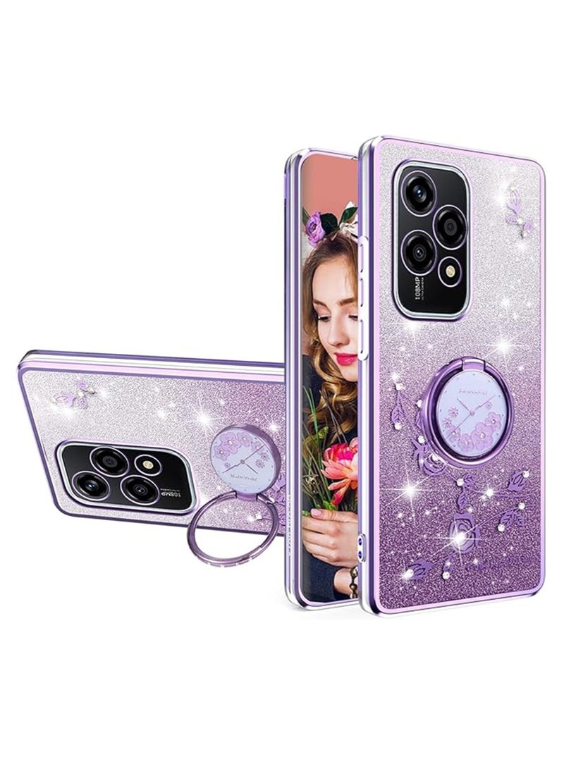 WRISTWISE Case Cover for Honor 200 Lite with Built-in Ring Holder, Transparent Ultra-Thin Shockproof Cover for Honor 200 Lite Purple - Image 1