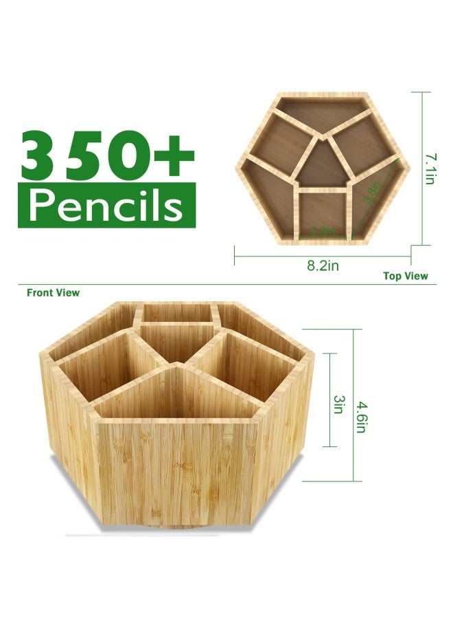 Houtingmaan Bamboo Art Supply Organizer, Back to School Supplies, Hold 350+ Pencils, Rotating School Supplies Holder for Pen, Colored Pencil, Art Brushes, Desktop Storage Caddy for Classroom & Art Studio - Image 2