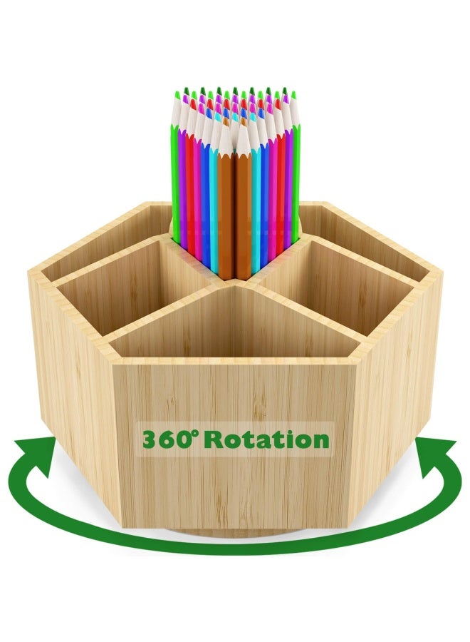 Houtingmaan Bamboo Art Supply Organizer, Back to School Supplies, Hold 350+ Pencils, Rotating School Supplies Holder for Pen, Colored Pencil, Art Brushes, Desktop Storage Caddy for Classroom & Art Studio - Image 1