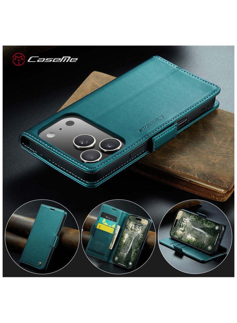 CaseMe Phone Case Luxury PU Leather Design Anti Fingerprint 023 Flip Cover Card Slot Holder Cover For IPhone 17 Pro Max (Green) - Image 3