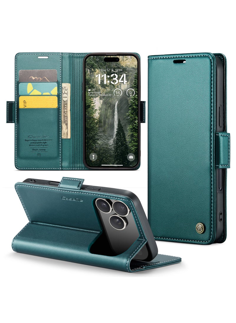 CaseMe Phone Case Luxury PU Leather Design Anti Fingerprint 023 Flip Cover Card Slot Holder Cover For IPhone 17 Pro Max (Green) - Image 4
