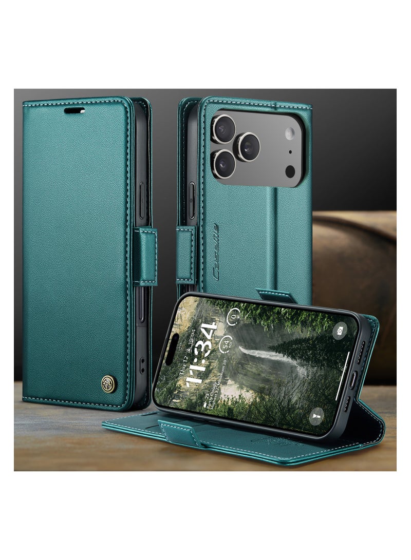 CaseMe Phone Case Luxury PU Leather Design Anti Fingerprint 023 Flip Cover Card Slot Holder Cover For IPhone 17 Pro Max (Green) - Image 2