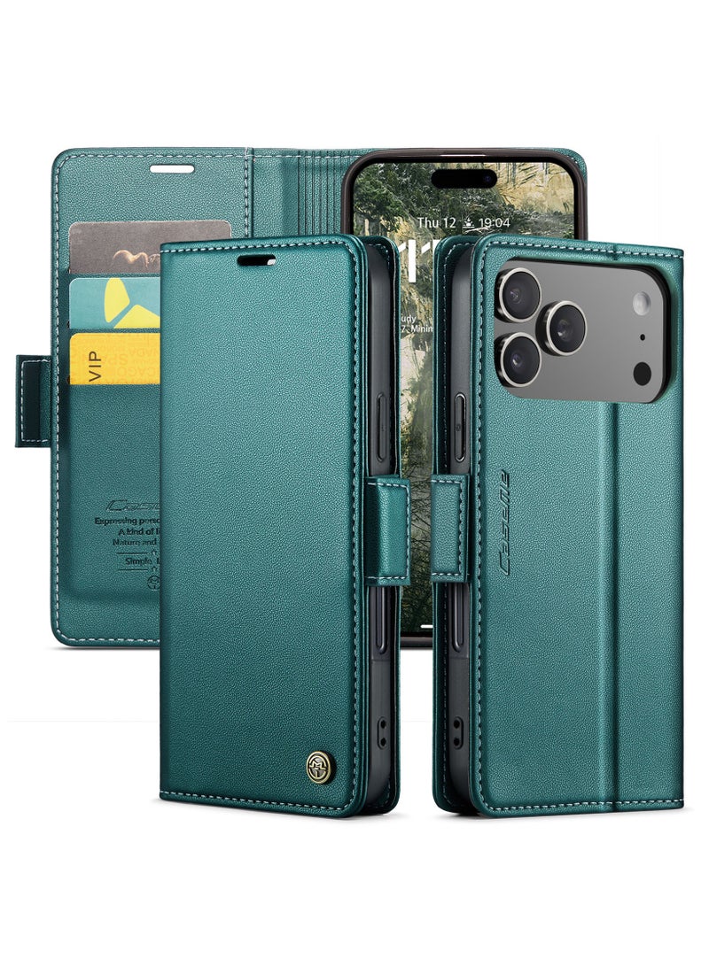 CaseMe Phone Case Luxury PU Leather Design Anti Fingerprint 023 Flip Cover Card Slot Holder Cover For IPhone 17 Pro Max (Green) - Image 5