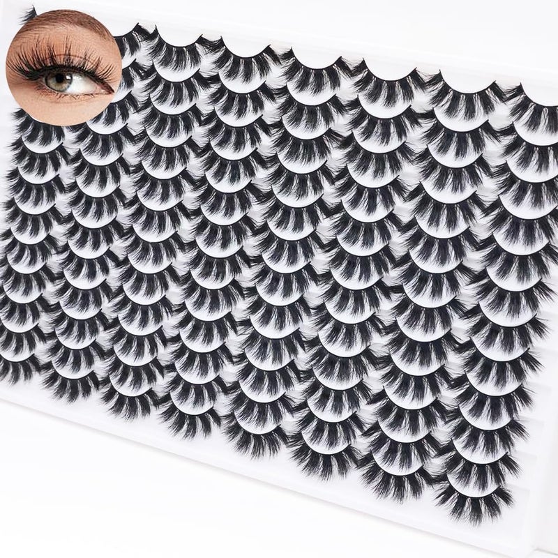 Azenlo False Eyelashes 48 Pairs Faux Mink Lashes 14mm Wispy Lashes 3D Fluffy Cat Eye Lashes Pack Bulk Wholesale Strip Lashes(style 48-032) - Image 1