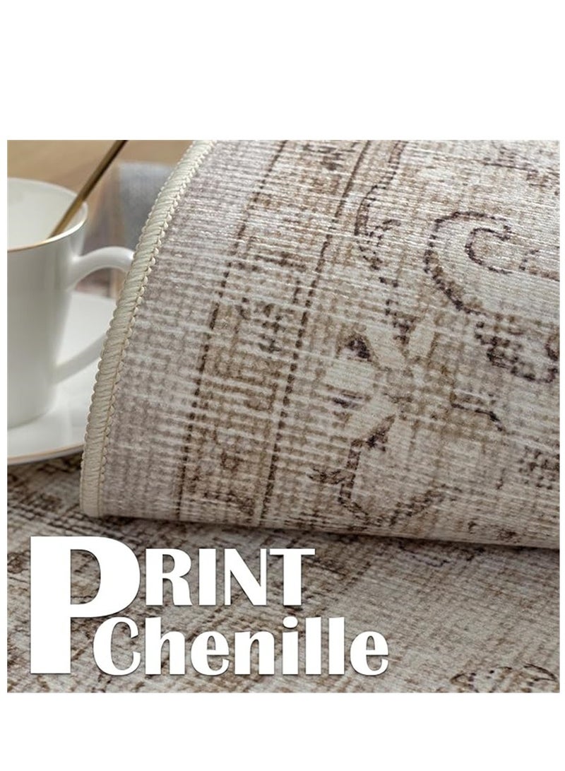 Washable Carpet, Modern Non-Slip Area Rugs with Print Boho, Home Decor Thin Vintage Floor Carpet Indoor Mat Floral Print Rugs for Living Room Bedroom Dining Room Office (Gold 160*220cm) ﻿ - Image 3