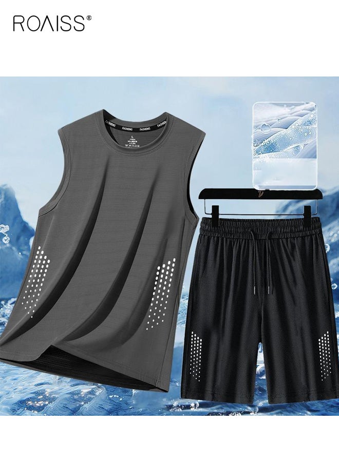 roaiss Mens Cooling Workout Set 2 Piece Basketball Jersey and Shorts Quick Dry Tank Top Gym Running Clothes Summer Sports Athletic Wear for Men - Image 1