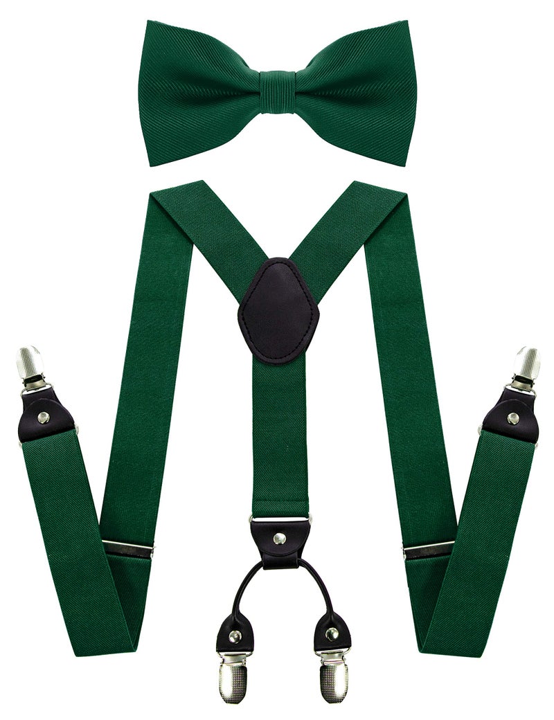 JEMYGINS Dark Green Suspender and Silk Bow Tie Sets for Men (Dark Green) - Image 1