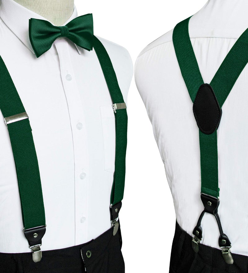 JEMYGINS Dark Green Suspender and Silk Bow Tie Sets for Men (Dark Green) - Image 2