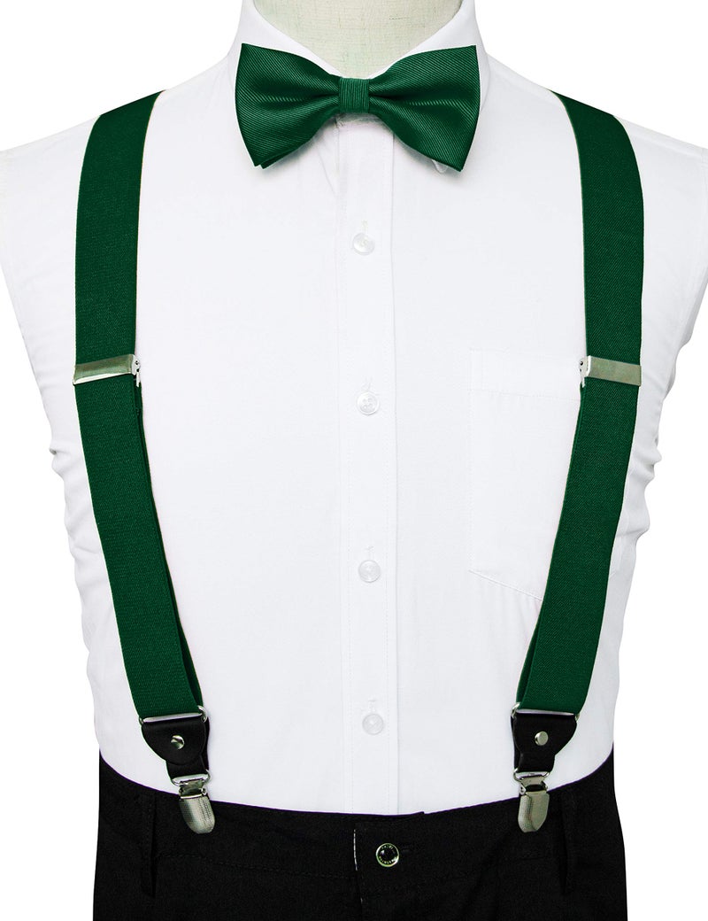 JEMYGINS Dark Green Suspender and Silk Bow Tie Sets for Men (Dark Green) - Image 4