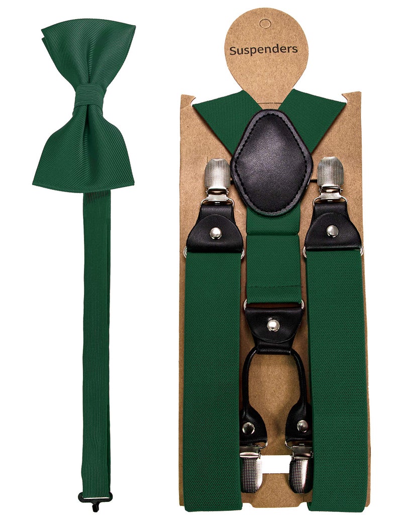 JEMYGINS Dark Green Suspender and Silk Bow Tie Sets for Men (Dark Green) - Image 3