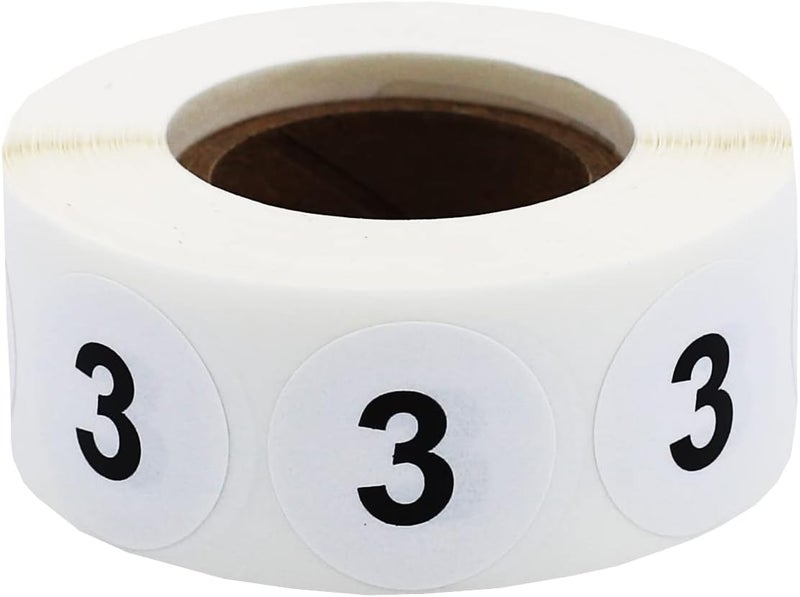 InStockLabels.com White with Black Number 3 Circle Dot Stickers, 3/4 Inch Round, 500 Labels on a Roll - Image 1