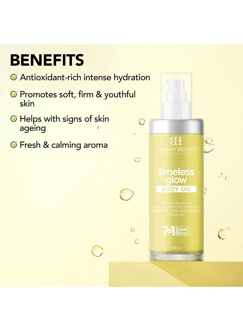 Botanic Hearth Botanic Hearth Timeless Glow Body Oil 100 ml - Anti-Aging Hydrating Oil with Vegan Collagen, Sprout Stem Cell Extract, Mango Butter, Grapeseed & Lemon oil for Soft & Youthful Skin | Men & Women  - Image 4