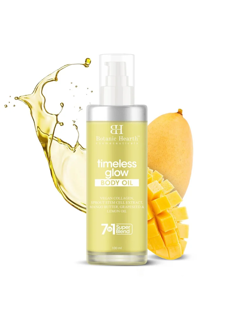 بوتانيك هيرث Botanic Hearth Timeless Glow Body Oil 100 ml - Anti-Aging Hydrating Oil with Vegan Collagen, Sprout Stem Cell Extract, Mango Butter, Grapeseed & Lemon oil for Soft & Youthful Skin | Men & Women