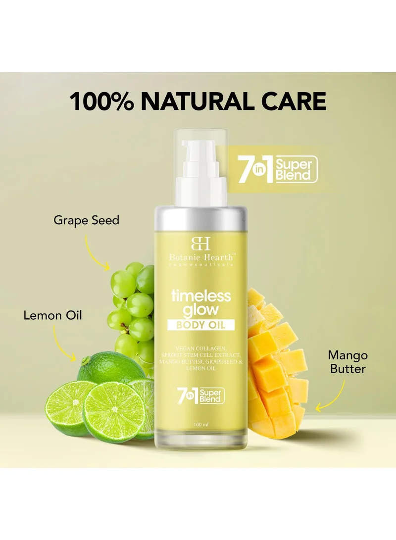بوتانيك هيرث Botanic Hearth Timeless Glow Body Oil 100 ml - Anti-Aging Hydrating Oil with Vegan Collagen, Sprout Stem Cell Extract, Mango Butter, Grapeseed & Lemon oil for Soft & Youthful Skin | Men & Women