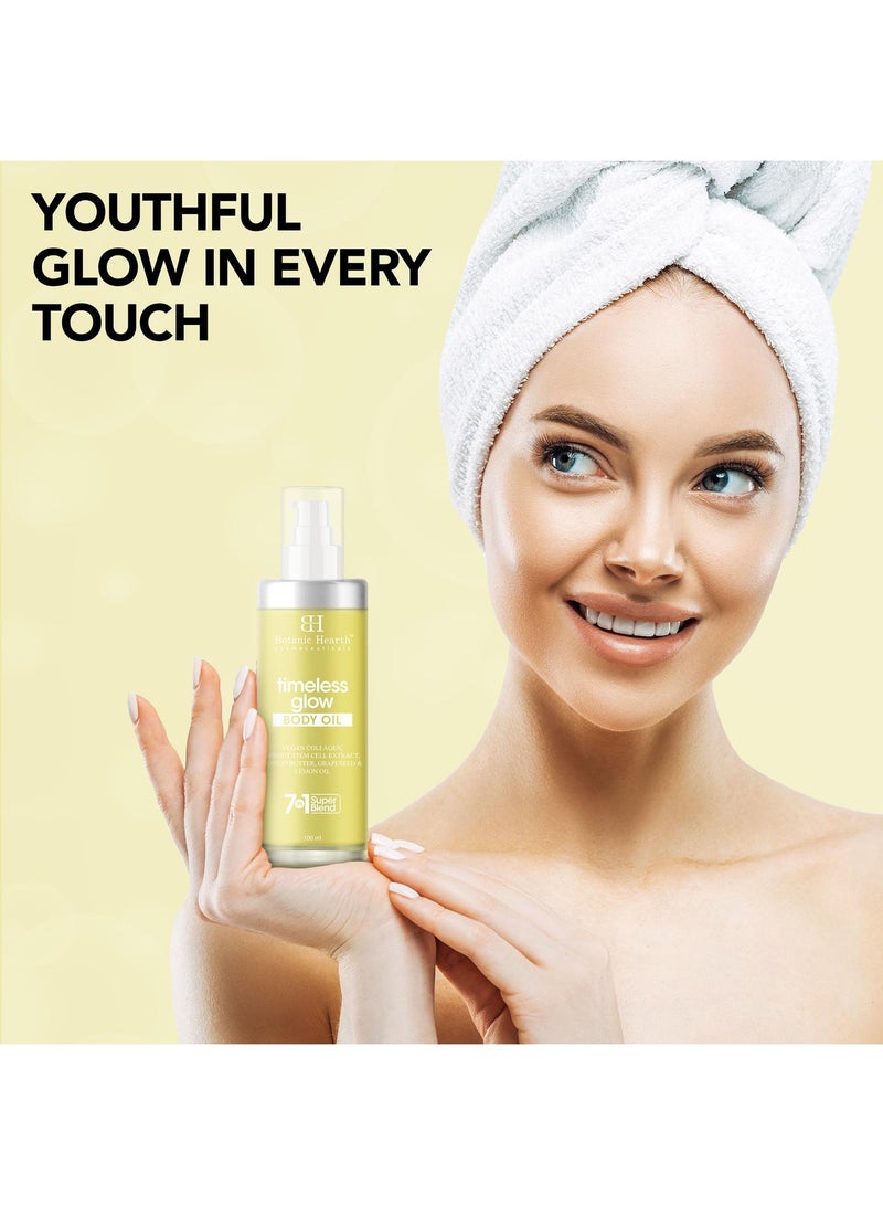 Botanic Hearth Botanic Hearth Timeless Glow Body Oil 100 ml - Anti-Aging Hydrating Oil with Vegan Collagen, Sprout Stem Cell Extract, Mango Butter, Grapeseed & Lemon oil for Soft & Youthful Skin | Men & Women  - Image 3