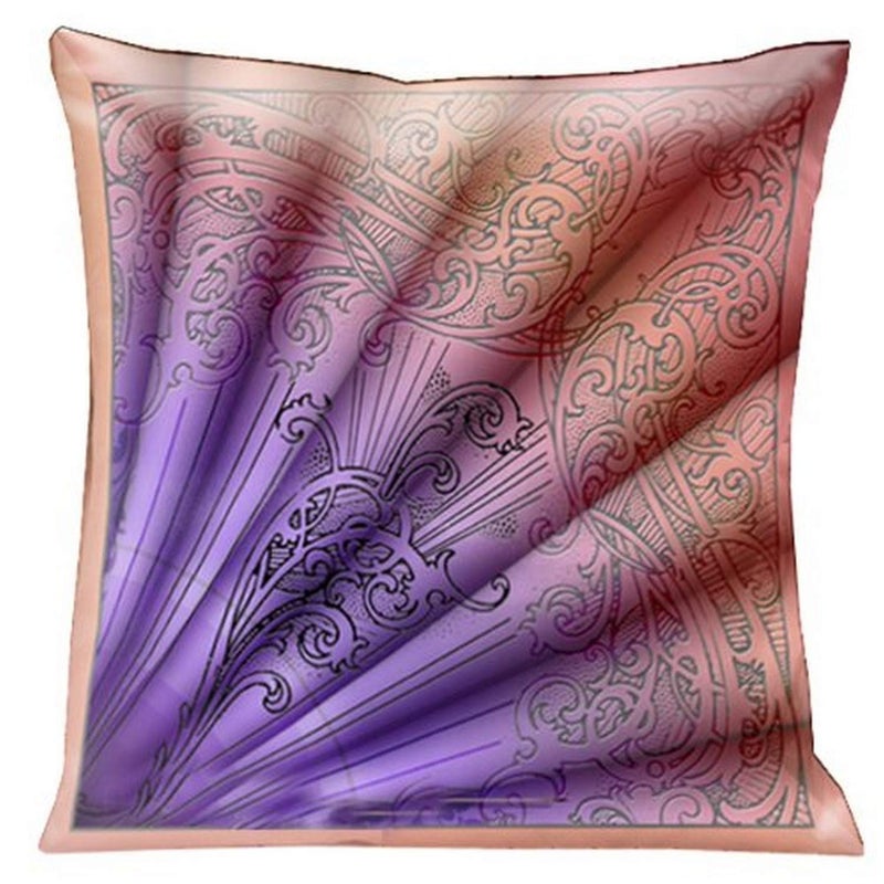 Lama Kasso Parisian Fan in Shades of Pink and Mauve, Satin 18-Inch Square Pillow, Design on Reverse Side - Image 3