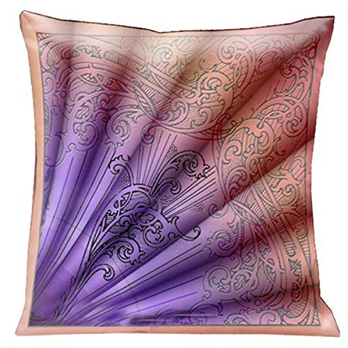 Lama Kasso Parisian Fan in Shades of Pink and Mauve, Satin 18-Inch Square Pillow, Design on Reverse Side - Image 1