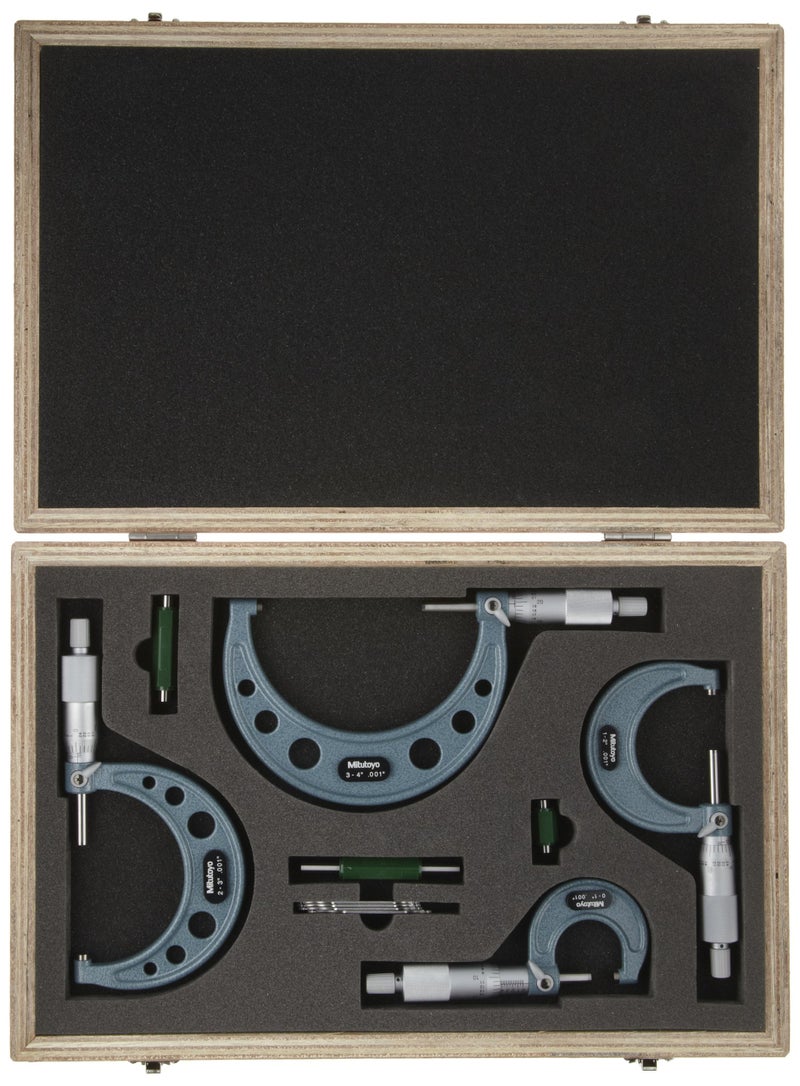 Mitutoyo 103-930 Outside Micrometer Set with Standards, Ratchet Stop, 0-4" Range, 0.001" Graduation (4 Piece Set) - Image 2