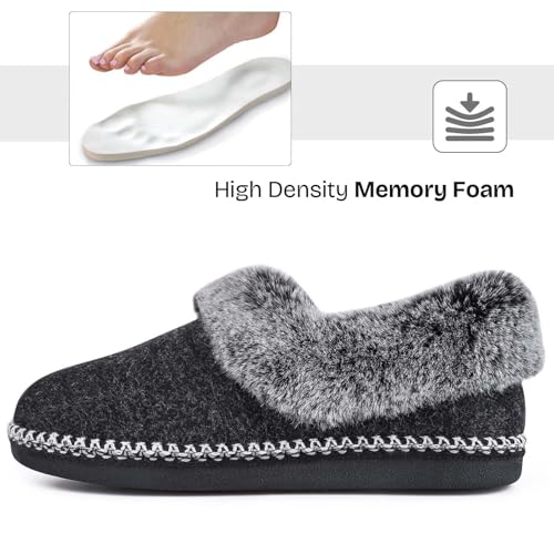EverFoams Women's Bootie Slippers Warm Soft Comfy Memory Foam Non-slip Indoor House Shoes with Fluffy Collar (Black, Size 8 M US) - Image 4
