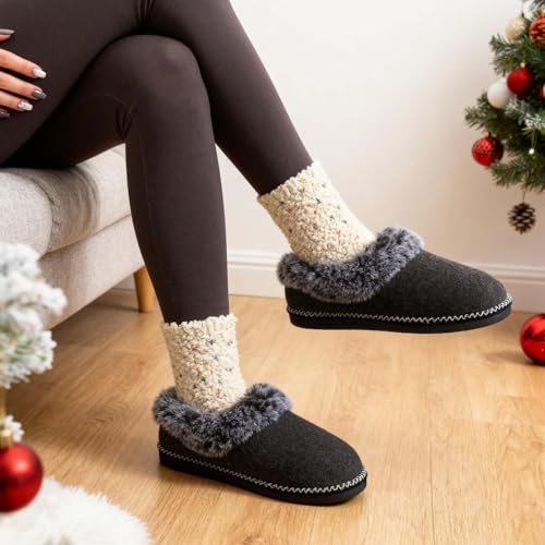 EverFoams Women's Bootie Slippers Warm Soft Comfy Memory Foam Non-slip Indoor House Shoes with Fluffy Collar (Black, Size 8 M US) - Image 2