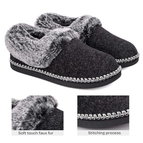 EverFoams Women's Bootie Slippers Warm Soft Comfy Memory Foam Non-slip Indoor House Shoes with Fluffy Collar (Black, Size 8 M US) - Image 3