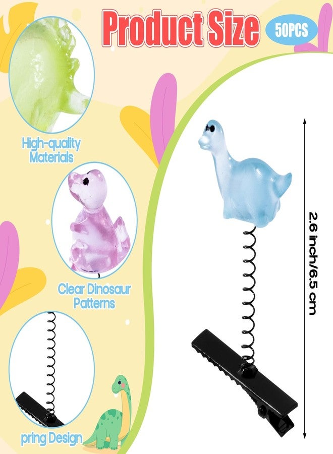 BkeeCten Dinosaur hair Claw Clips - 50Pcs Glow in The Dark Dinosaur Thick Thin Flat Hair Styling Sectioning Claw Alligator Clip Barrettes Accessories Gifts Women Girls Strong Hold No Crease Metal Snap - Image 2