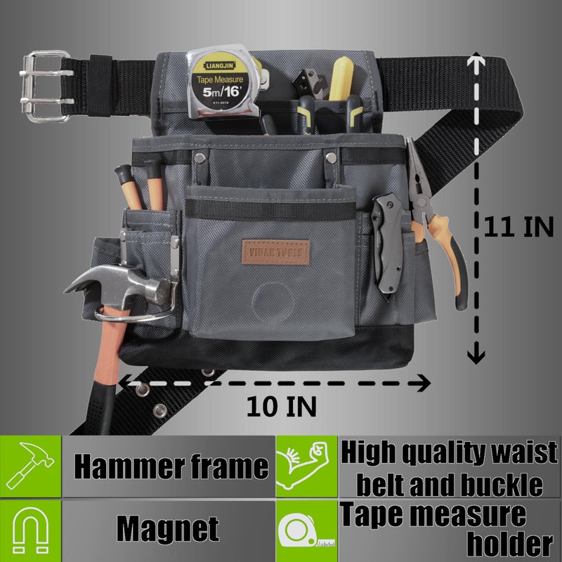 VIDAR TOOLS Small Tool Belt Pouches,Tool Belts for men,magnetic tool belt,11-Pockets,Electrician Construction,Carpentry.Heavy Duty nylon belt with metal buckle.1680D Oxford. - Image 3