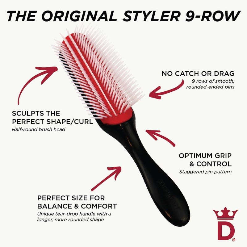 Denman D4 Large Styling Brush with Nine Rows of Sculpted Nylon Pins for Curly Hair - Image 5