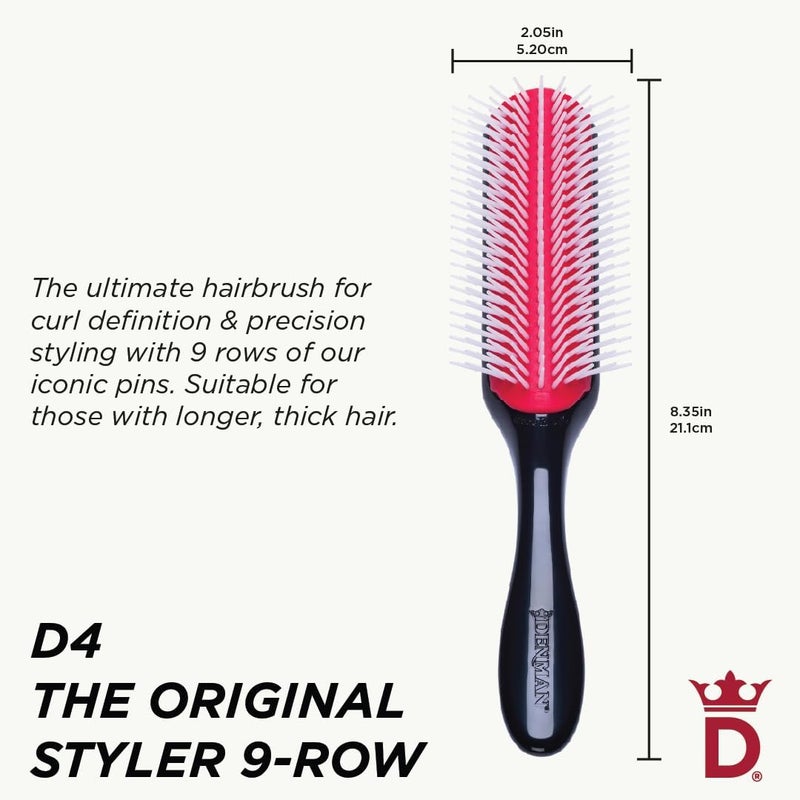 Denman D4 Large Styling Brush with Nine Rows of Sculpted Nylon Pins for Curly Hair - Image 2