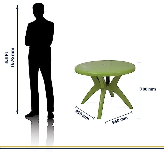 SkyGlamour Supreme Marina Table | 4 Seater Plastic Table for Dining, Home, Garden, Cafe, Indoor and Outdoor Use(Color:Mehandi Green, Pack of 1) - Image 3
