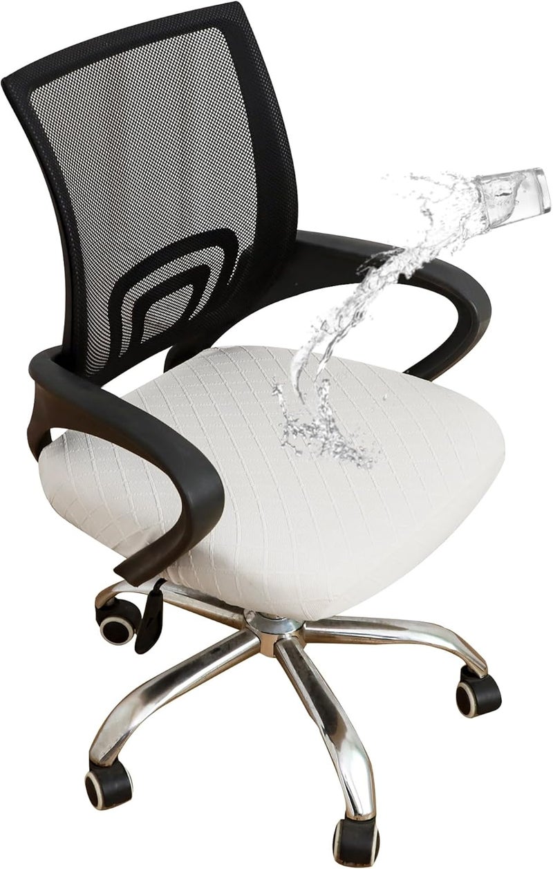 FORCHEER Waterproof Office Chair Seat Cover 20x20 Cream Stretchable Jacquard Desk Chair Seat Cover with Buckles Bottom Only Washable Removable - Image 1