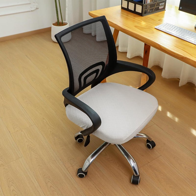 FORCHEER Waterproof Office Chair Seat Cover 20x20 Cream Stretchable Jacquard Desk Chair Seat Cover with Buckles Bottom Only Washable Removable - Image 2