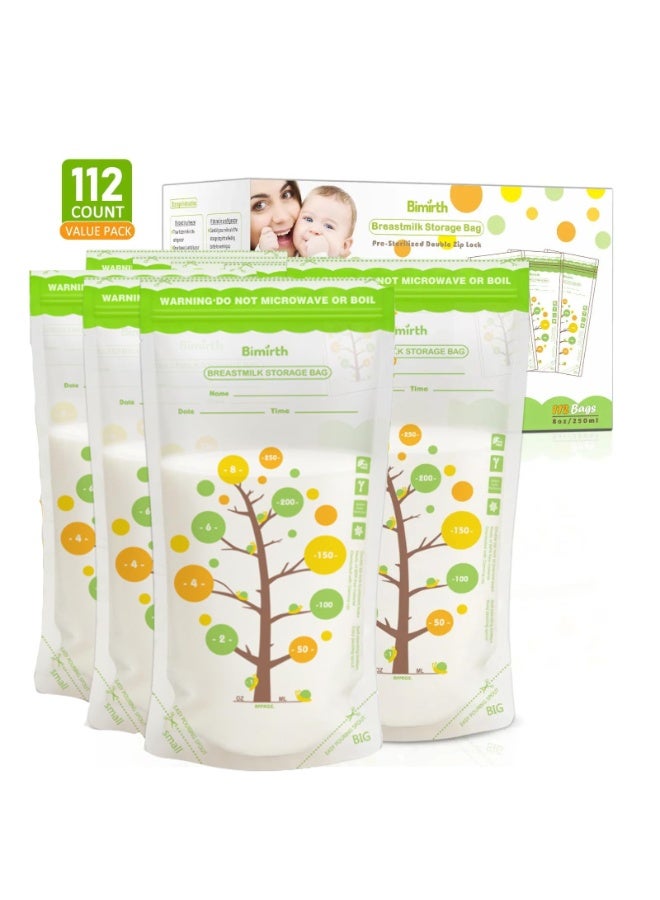 Bimirth 112PCS Breast Milk Storage Bags | BPA-Free Leak-Proof Freezer Bags | Self-Standing Thick Storage Pouches for Nursing Moms - Image 1