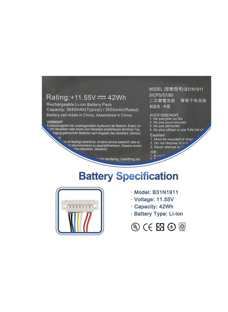 Terabyte - B31N1911 C31N1911 Laptop Battery Compatible for ASUS VivoBook Flip K413EA K413FA K413FP S433EA S433FA TM420U TM420UA TP420UA TP470EA TP470EZ X413EA X413JA 11.55 42Wh - Image 1