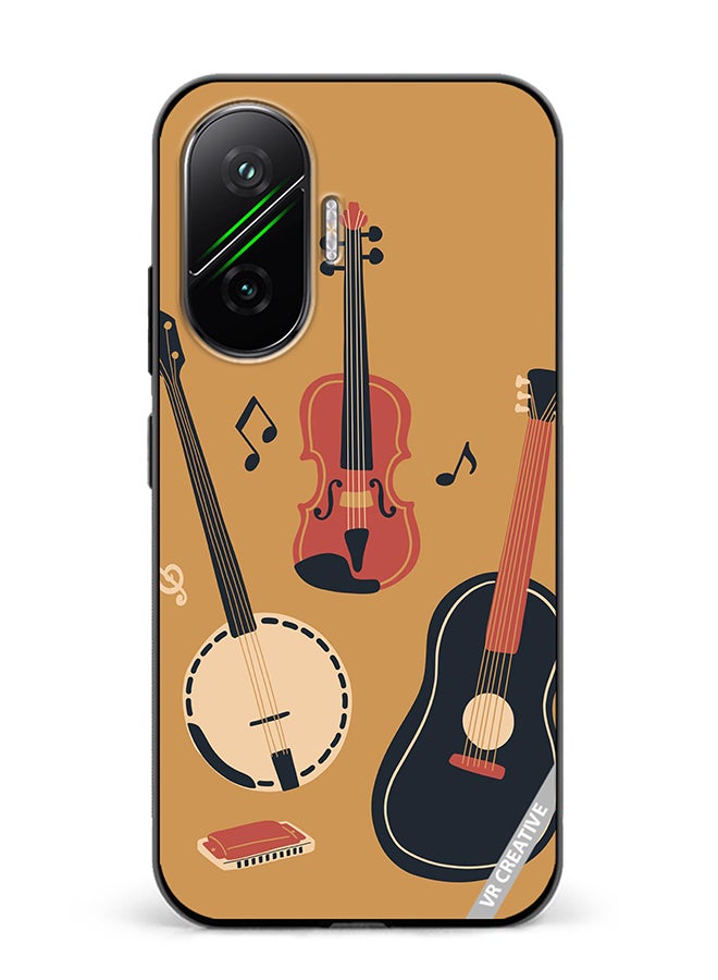Protective Case Cover For Xiaomi Poco F7 Banjo Acoustic Guitar Violin Notes And Harmonica Design Multicolour