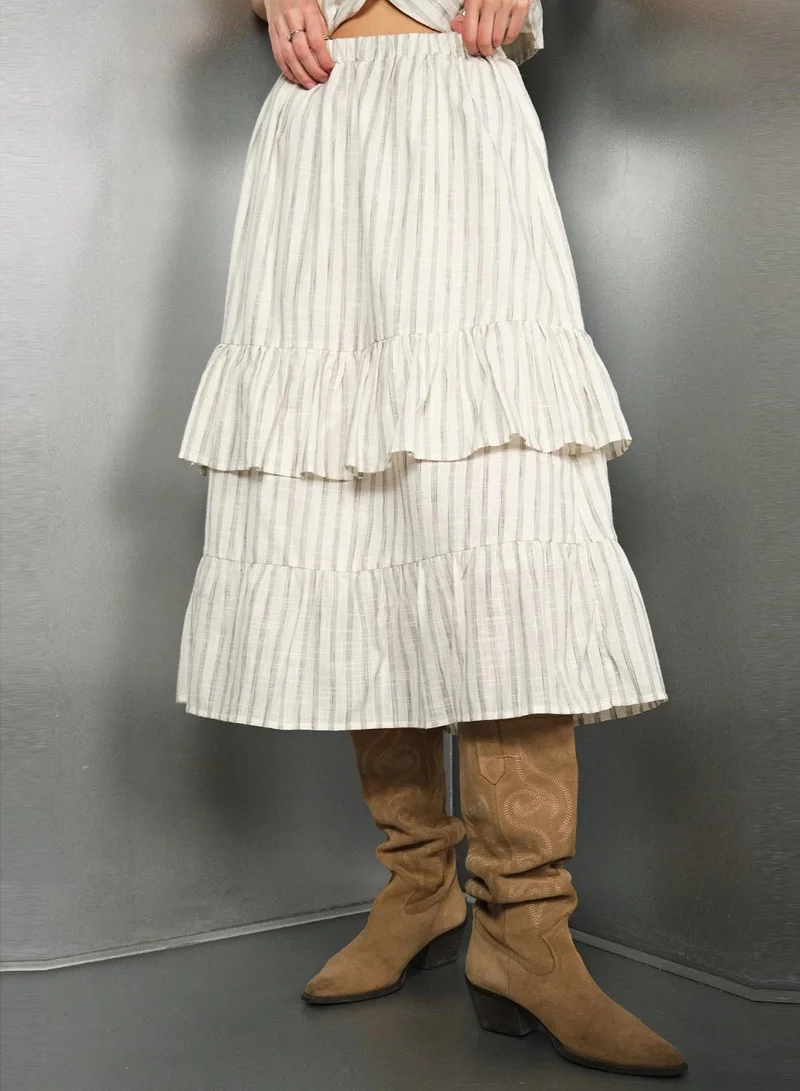 فيرجيو 100% Cotton Striped Tiered Skirt With Elastic Waist