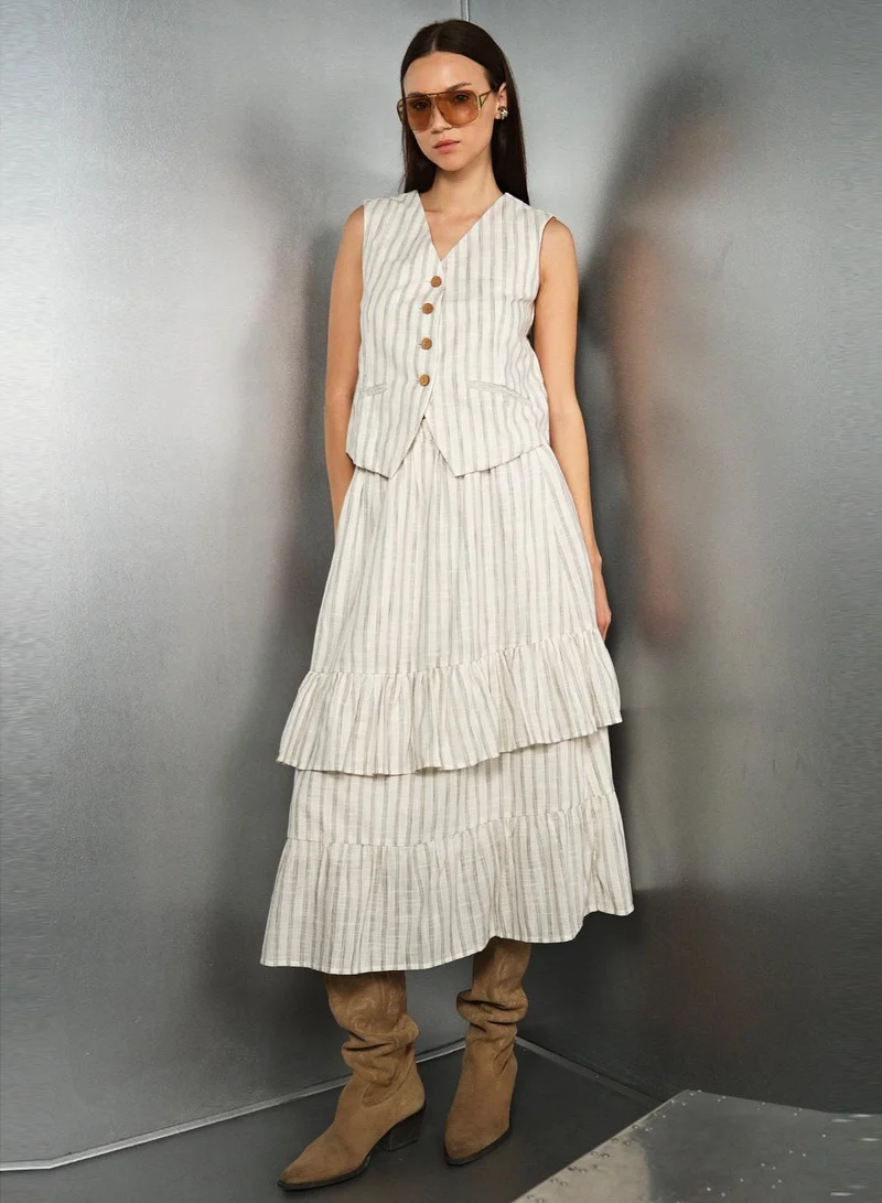فيرجيو 100% Cotton Striped Tiered Skirt With Elastic Waist