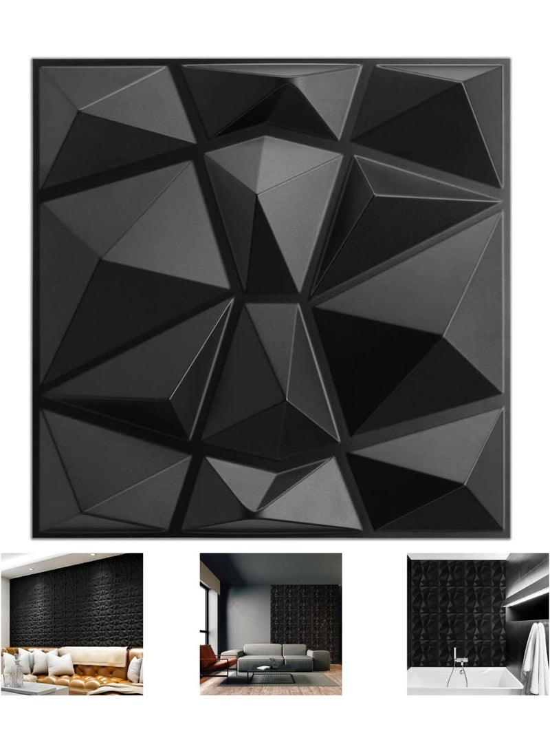 AiheArron 16Pack 3D Wall Panels, 30x30cm PVC Waterproof Wall Panel Diamond Textured Modern Decor Wall Tiles Accent Wall Panels for Living Room Bedroom Hotel Office(Black) - Image 1