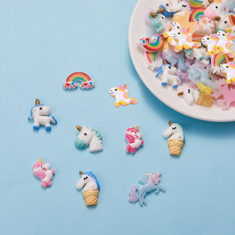 SUNNYCLUE 10 Styles Unicorn Rainbow Theme Resin Flatback Cabochons Beads Charms for DIY Phone Decor Scrapbooks Embellishments Hair Costume Accessories Christmas Ornaments for Adult DIY Supplies - Image 5