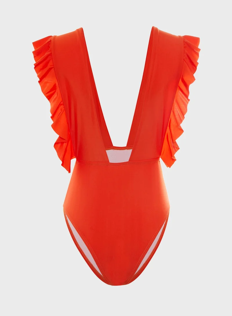 Coconut Cove Lucia Ruffle Trim Buckle Detail Swimsuit