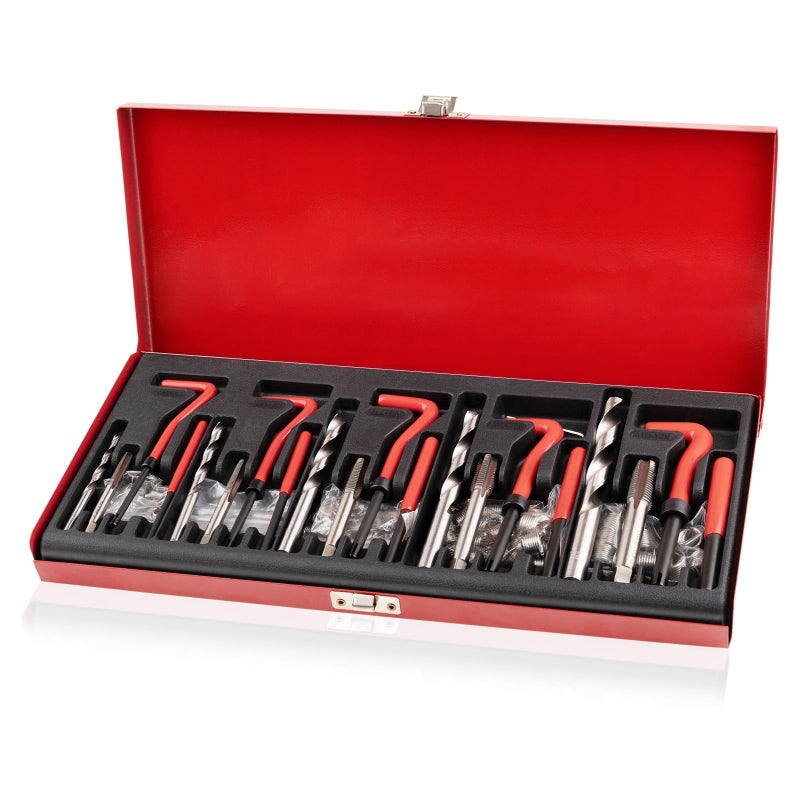 Marvelity Premium 131Piece Metric Helicoil Thread Repair Kit Comprehensive HSS Drills Inserts Taps and Tools for M5 M6 M8 M10 M12 Ideal for Automotive and Engine Repairs