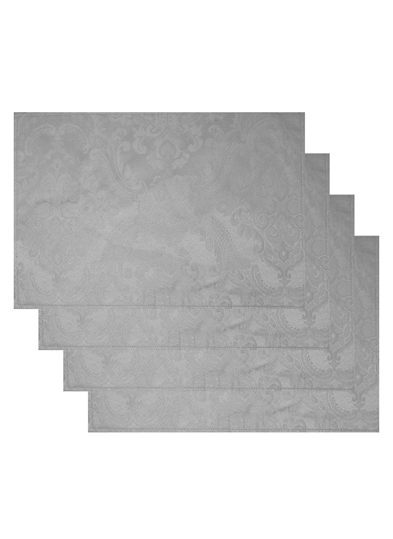 RARELY Set of 4 Grey Elegance Damask Table Fabric Placemats  Handkerchief Wedding 13 x 19inch  - Image 1