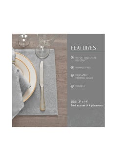RARELY Set of 4 Grey Elegance Damask Table Fabric Placemats  Handkerchief Wedding 13 x 19inch  - Image 4