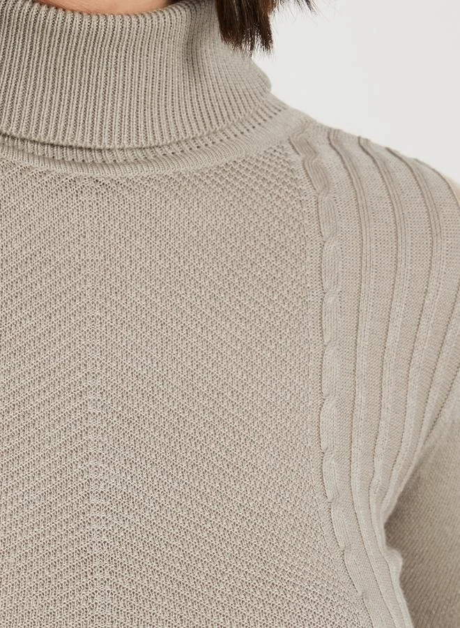 Styli Slim Fit Regular Length Turtle Neck Cable Knit Sweater
