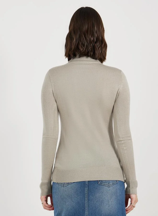 Styli Slim Fit Regular Length Turtle Neck Cable Knit Sweater