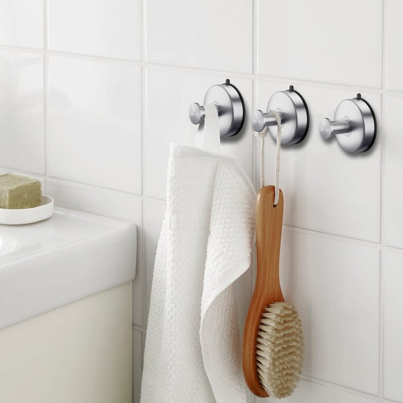 DGYB Suction Cup Hooks Set of 4 Brushed Nickel Towel Hooks for Bathrooms Waterproof Stainless Shower Hooks for Inside Shower 15 Lb Bathroom Hooks for Towels - Image 2