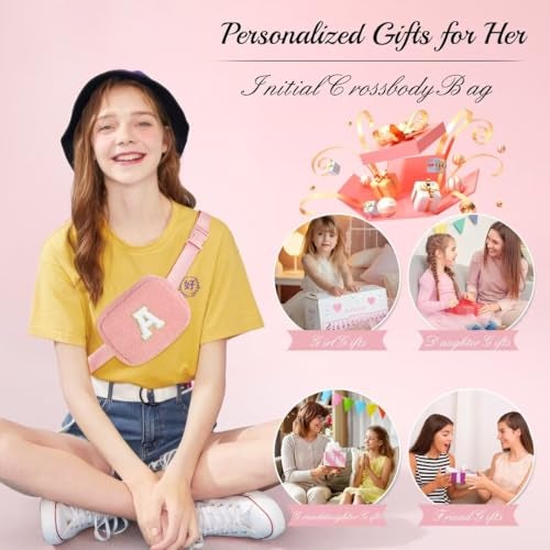 YOOLIFE Christmas Gifts for Girls, Birthday Gifts for 3 4 5 6 7 8 9 10 11 12 13 Year Old Girls Daughter Sister, Initial Purse Crossbody Bag Belt Bag Fanny Pack, Pink C - Image 3
