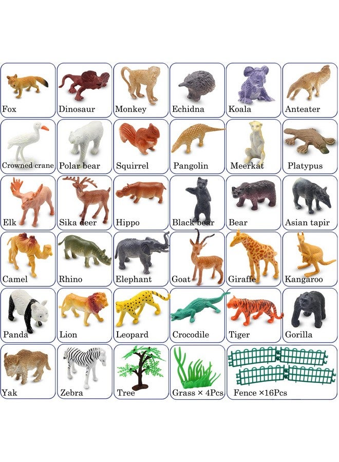 PINOWU Realistic Mini Wild Zoo Animals Figurines Toys 32 Pcs Gift Set for Education and Party Favors, Plastic Forest Safari Animals Lion, Hippo, Tiger, Bear, Elephant, Giraffe etc - Image 2